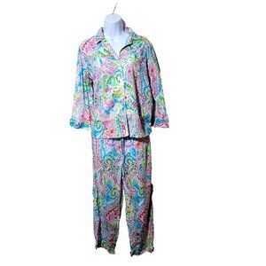 Lauren Ralph Lauren Black Label Pajama Set M Floral Logo Embroidered Breathable